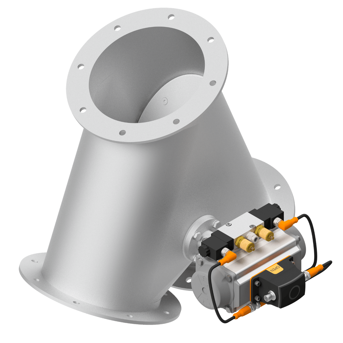 Two-way valve with flap seal, 1.0330, powder coated, ASY, rotary actuator