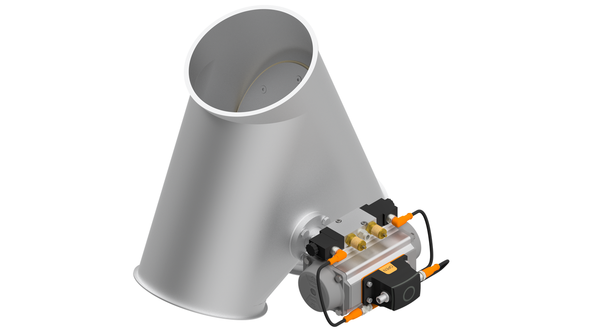 Two-way valve with flap seal, 1.4301, blasted, ASY, rotary actuator