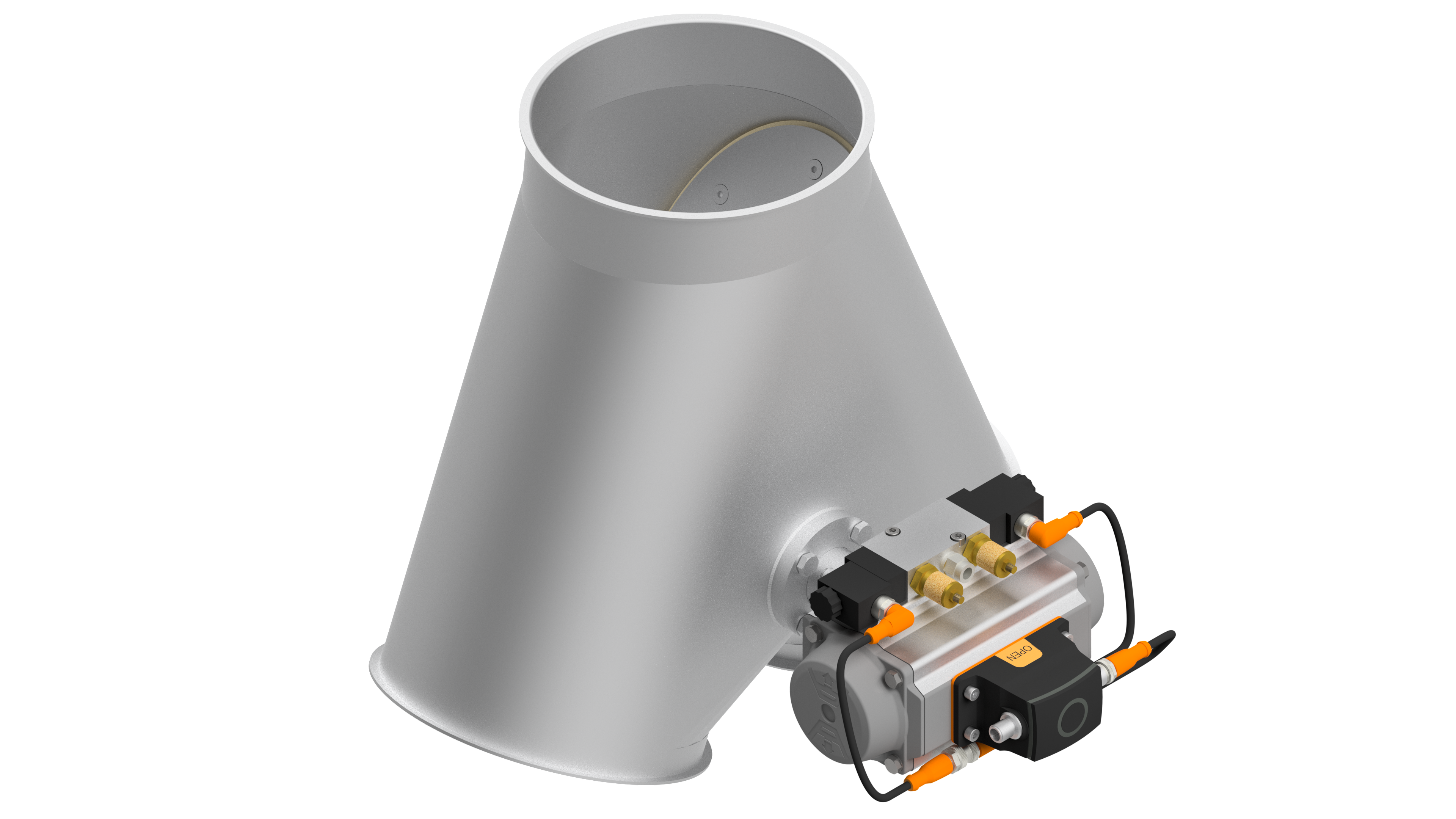 Two-way valve with flap seal, 1.0330, powder coated, with seal, SYM, rotary actuator